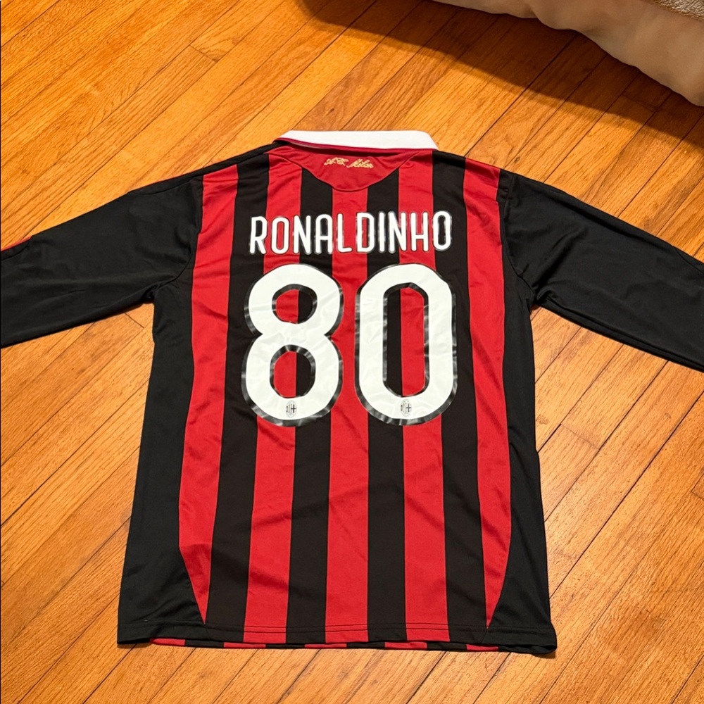 Adidas Black and Red Striped long sleeve Jersey ac milan Ronaldinho